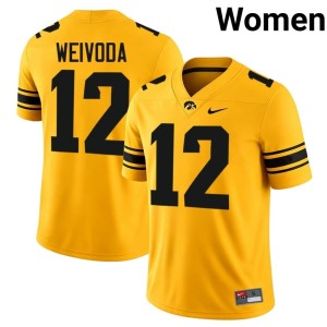 Gold #12 Billy Weivoda College Football Hawkeyes Womens Official Jersey 900195-701