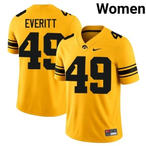 Gold University Women College Football #49 Boston Everitt University of Iowa Athletics Jersey 160494-800