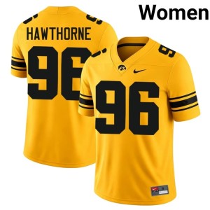 Gold #96 Bryce Hawthorne College Football NCAA Women's University of Iowa Jersey 340137-843