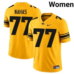 Gold Women's #77 Iowa Hawkeyes George Nahas College Football Stitched Jersey 148472-568