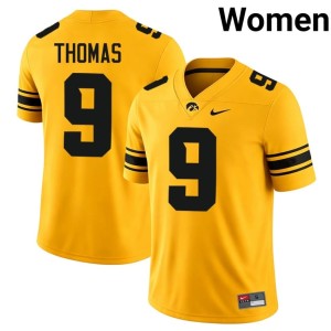 Gold #9 College Football Women High School University of Iowa Athletics Kasen Thomas Jersey 361000-637