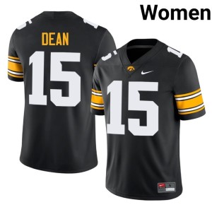 Black Womens Official University of Iowa Athletics College Football #15 O'Lontae Dean Jersey 451917-170