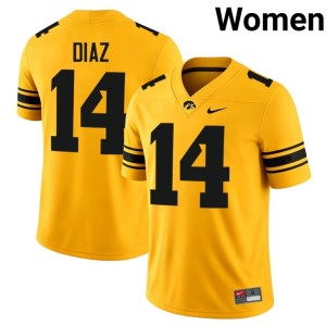 Gold College Football Tony Diaz Official Women's University of Iowa Athletics #14 Jersey 561464-402