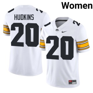 White Ty Hudkins Embroidery College Football #20 Women's University of Iowa Jersey 660889-596
