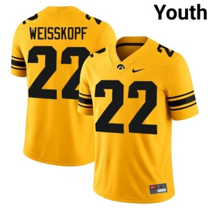 Gold College Football Youth #22 Hawkeyes Derek Weisskopf Player Jerseys 199360-297