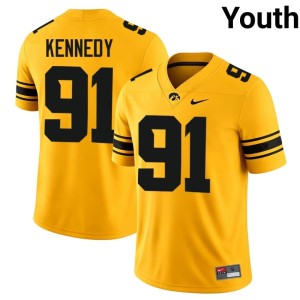 Gold Devan Kennedy Embroidery University of Iowa #91 College Football Youth Jersey 600319-645